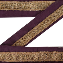Load image into Gallery viewer, Sanskriti Vintage Sari Border Craft Purple Trim Hand Embroidered 4 YD Decor Lace

