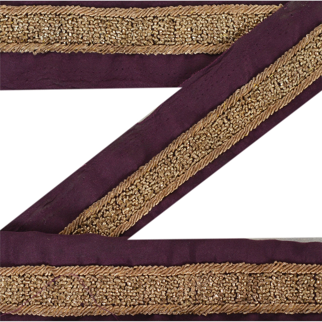 Sanskriti Vintage Sari Border Craft Purple Trim Hand Embroidered 4 YD Decor Lace