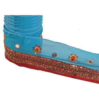 Sanskriti Vintage 1 Yd Sari Border Hand Beaded Craft Trim Sewing Blue Zari Lace