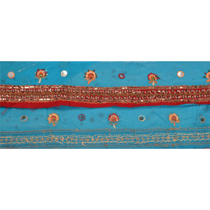 Sanskriti Vintage 1 Yd Sari Border Hand Beaded Craft Trim Sewing Blue Zari Lace
