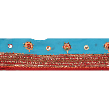 Sanskriti Vintage 1 Yd Sari Border Hand Beaded Craft Trim Sewing Blue Zari Lace