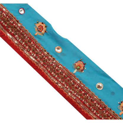 Sanskriti Vintage 1 Yd Sari Border Hand Beaded Craft Trim Sewing Blue Zari Lace
