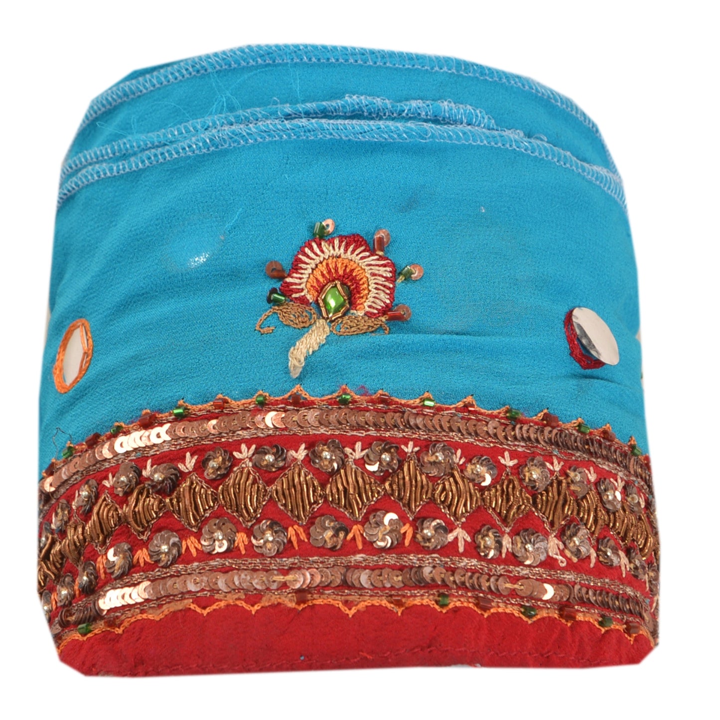 Sanskriti Vintage 1 Yd Sari Border Hand Beaded Craft Trim Sewing Blue Zari Lace