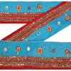 Sanskriti Vintage 1 Yd Sari Border Hand Beaded Craft Trim Sewing Blue Zari Lace