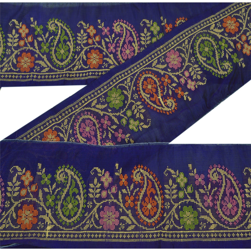 Sanskriti Vintage Blue Paisley Silk Saree Border: Hand Woven Trim, Sewing Craft by upholstery fabric