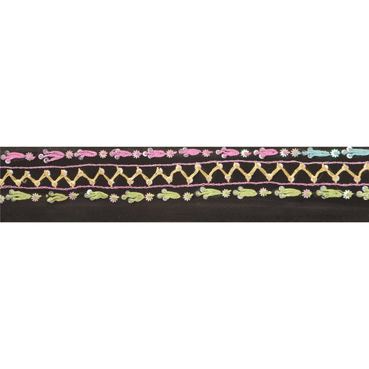Sanskriti Vintage 1 Yd Sari Border Hand Beaded Craft Trim Ribbon Black Lace