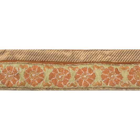 Sanskriti Vintage 1 Yd Sari Border Embroidered Trim Sewing Craft Green Decor Lace