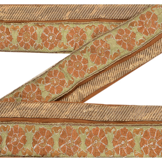 Sanskriti Vintage 1 Yd Sari Border Embroidered Trim Sewing Craft Green Decor Lace