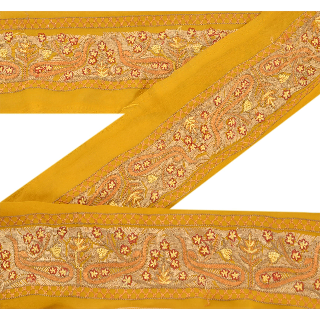 Sanskriti Vintage 7 YD Sari Border Embroidered Trim Sewing Craft Yellow Lace