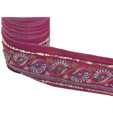 Load image into Gallery viewer, Sanskriti Vintage 7 YD Sari Border Hand Beaded Craft Trim Sewing Purple Lace
