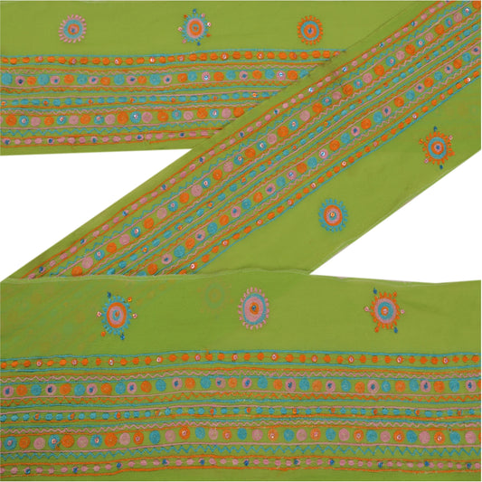 Sanskriti Vintage 1 Yd Sari Border Hand Beaded Trim Sewing Green Craft Lace