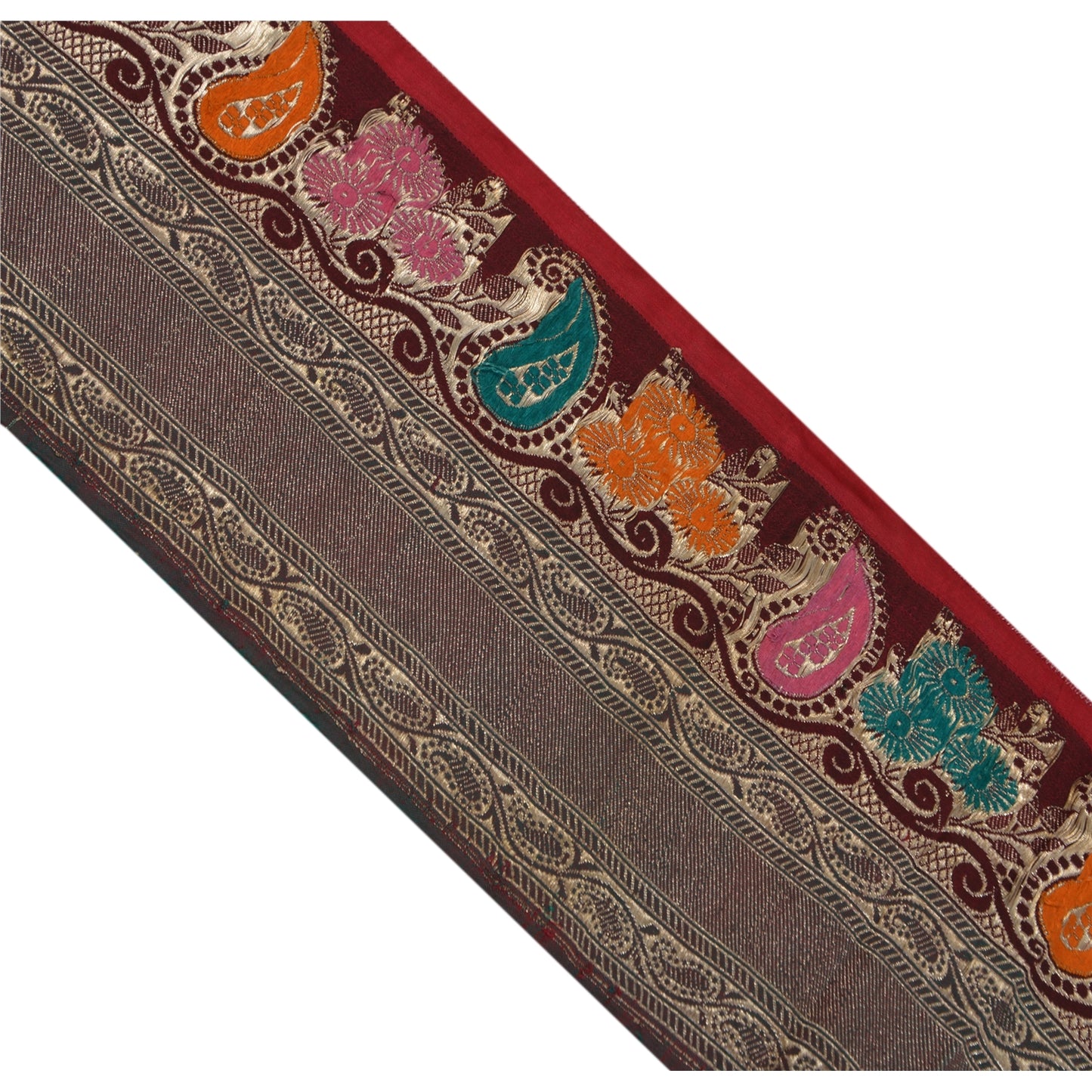 Sanskriti Vintage 1 Yd Trim Green Sari Border Woven Brocade Craft Sewing Lace