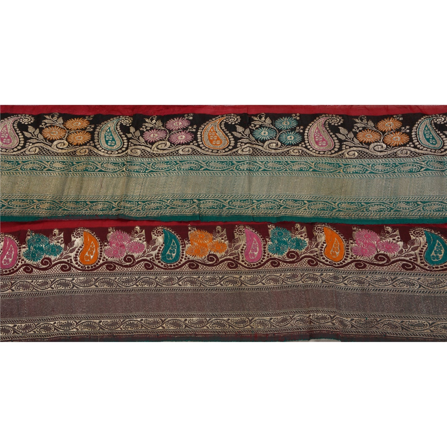 Sanskriti Vintage 1 Yd Trim Green Sari Border Woven Brocade Craft Sewing Lace