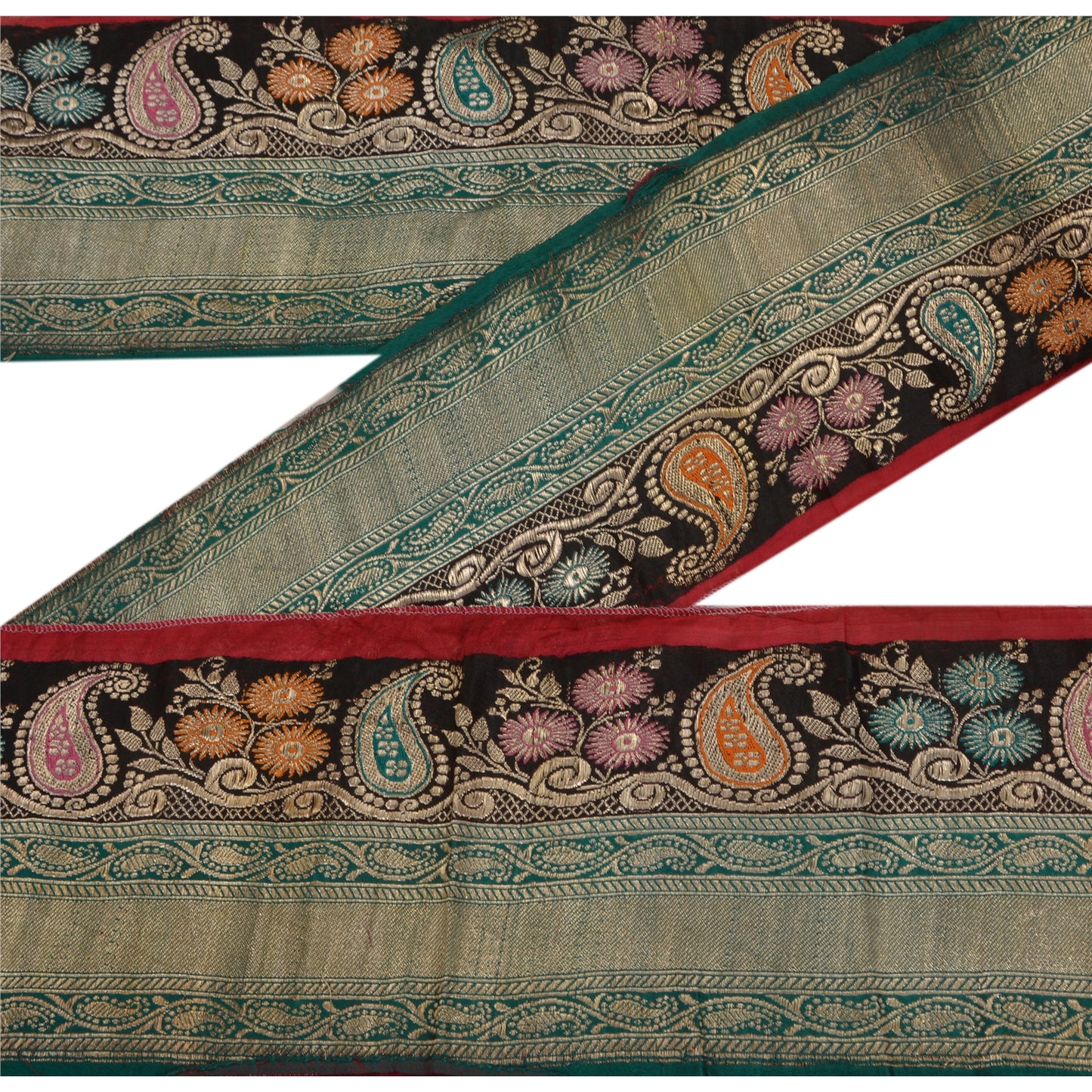 Sanskriti Vintage 1 Yd Trim Green Sari Border Woven Brocade Craft Sewing Lace