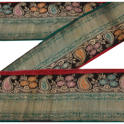 Sanskriti Vintage 1 Yd Trim Green Sari Border Woven Brocade Craft Sewing Lace