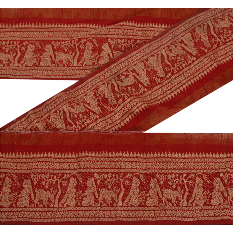 Sanskriti Vintage 1 Yd Sari Border Woven Baluchari Craft Trim Sewing 3.7"W Lace