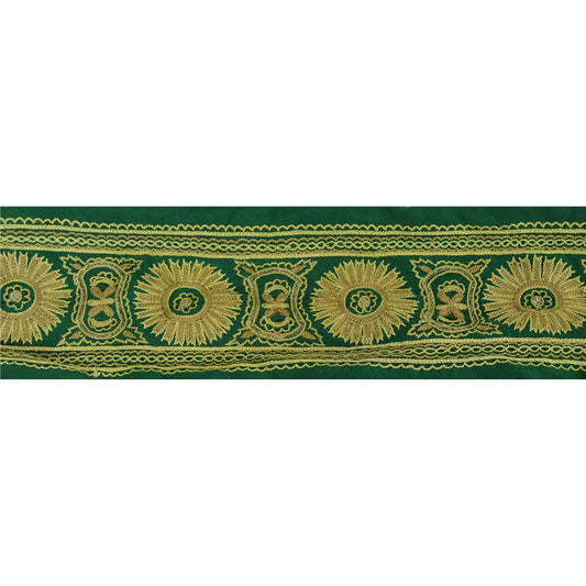 Sanskriti Vintage 1 Yd Sari Border Håndbroderet Kant Syhåndværk Grøn Blonde