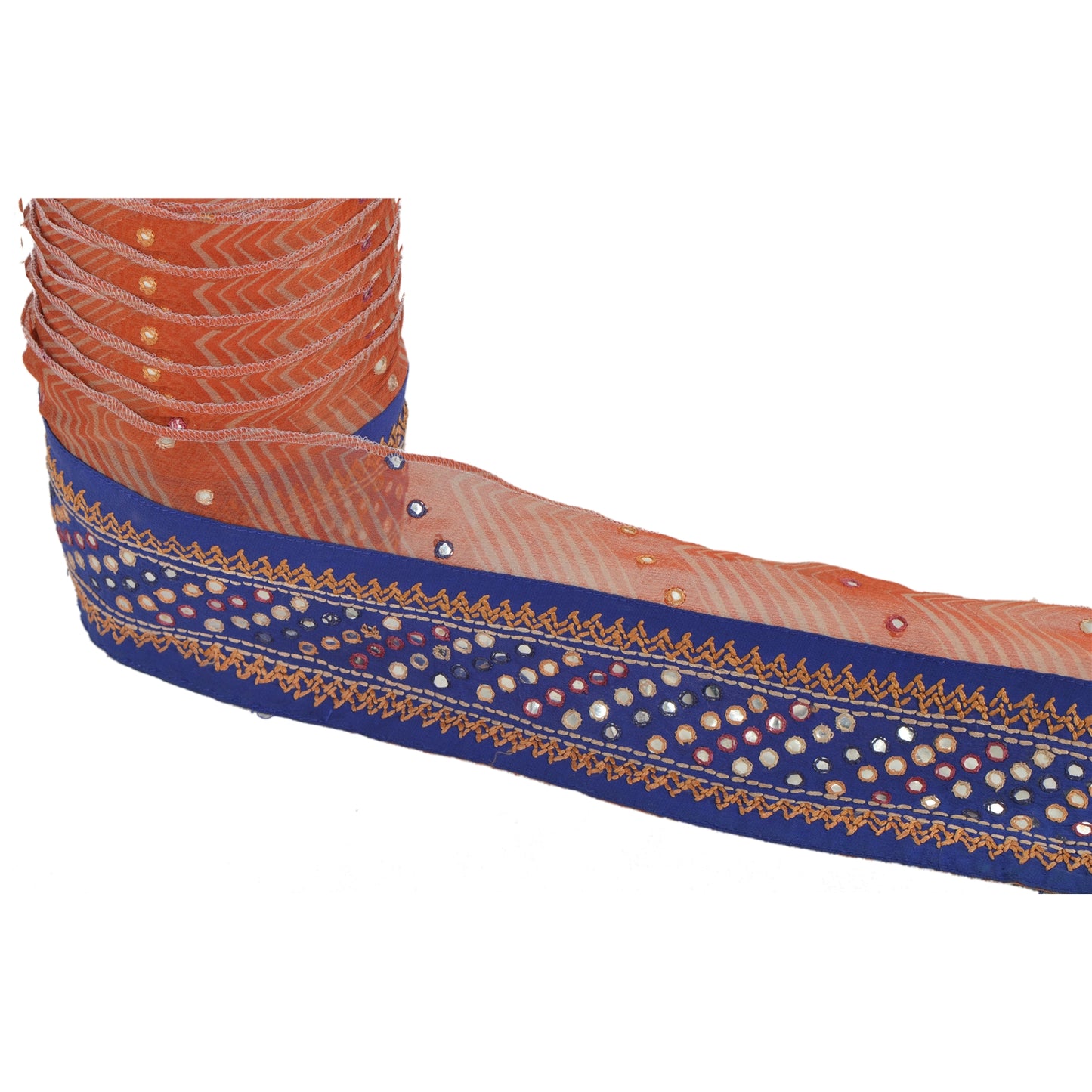 Sanskriti Vintage 1 Yd Sari Border Antique Hand Embroidered Trim Sewing Craft Orange Lace