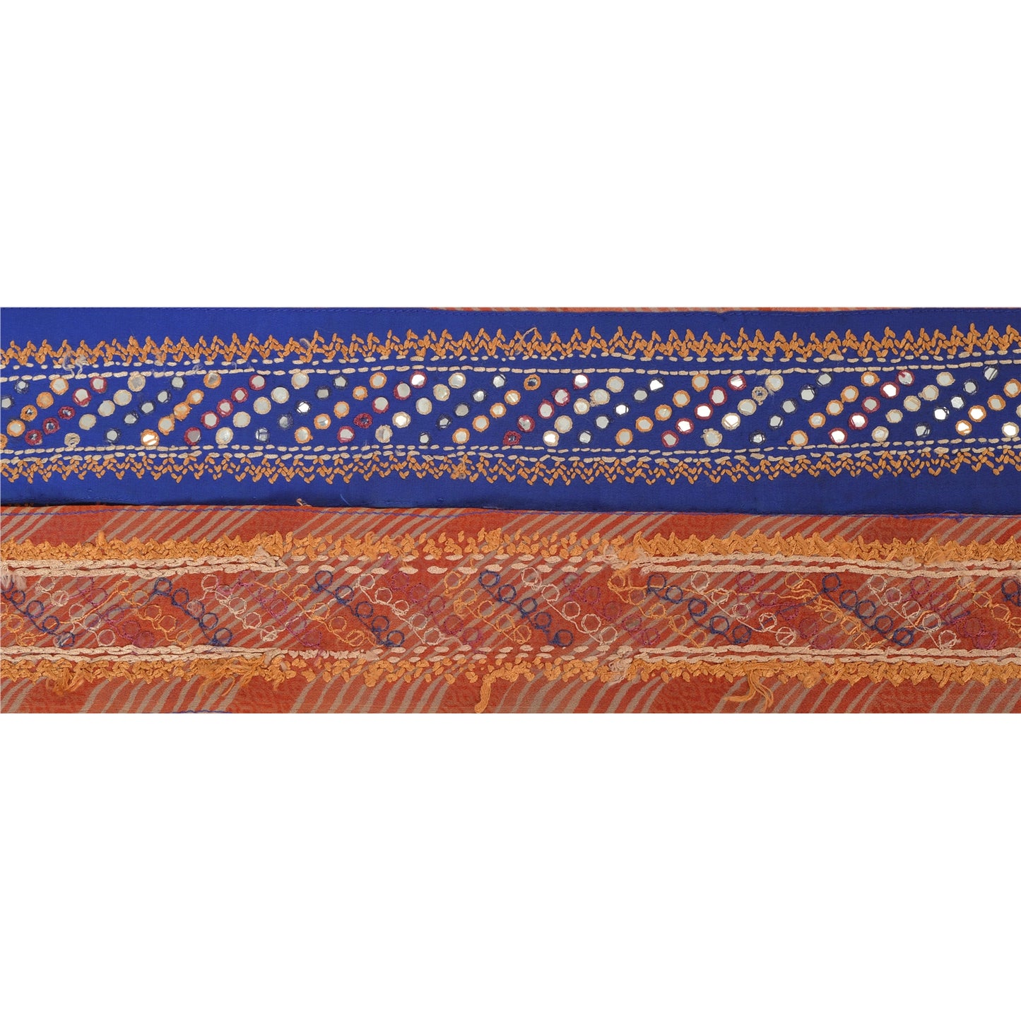 Sanskriti Vintage 1 Yd Sari Border Antique Hand Embroidered Trim Sewing Craft Orange Lace