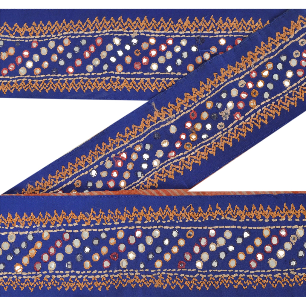 Sanskriti Vintage 1 Yd Sari Border Antique Hand Embroidered Trim Sewing Craft Orange Lace