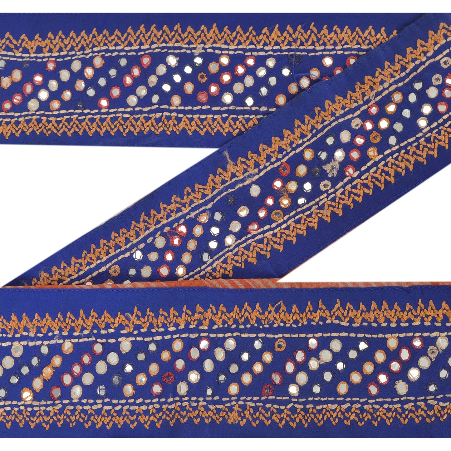 Sanskriti Vintage 1 Yd Sari Border Antique Hand Embroidered Trim Sewing Craft Orange Lace