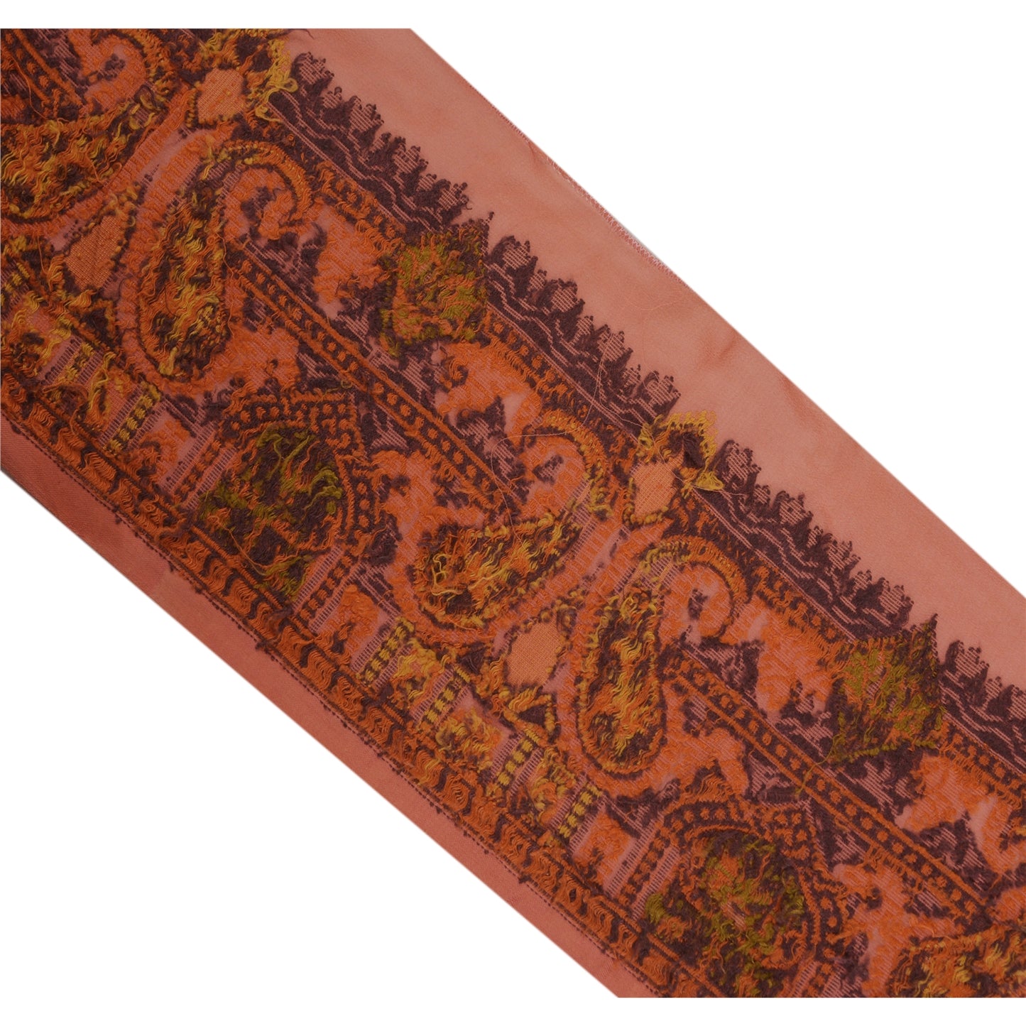 Sanskriti Vintage 1 Yd Sari Border Woven Trim Sewing Craft Peach Paisley Lace