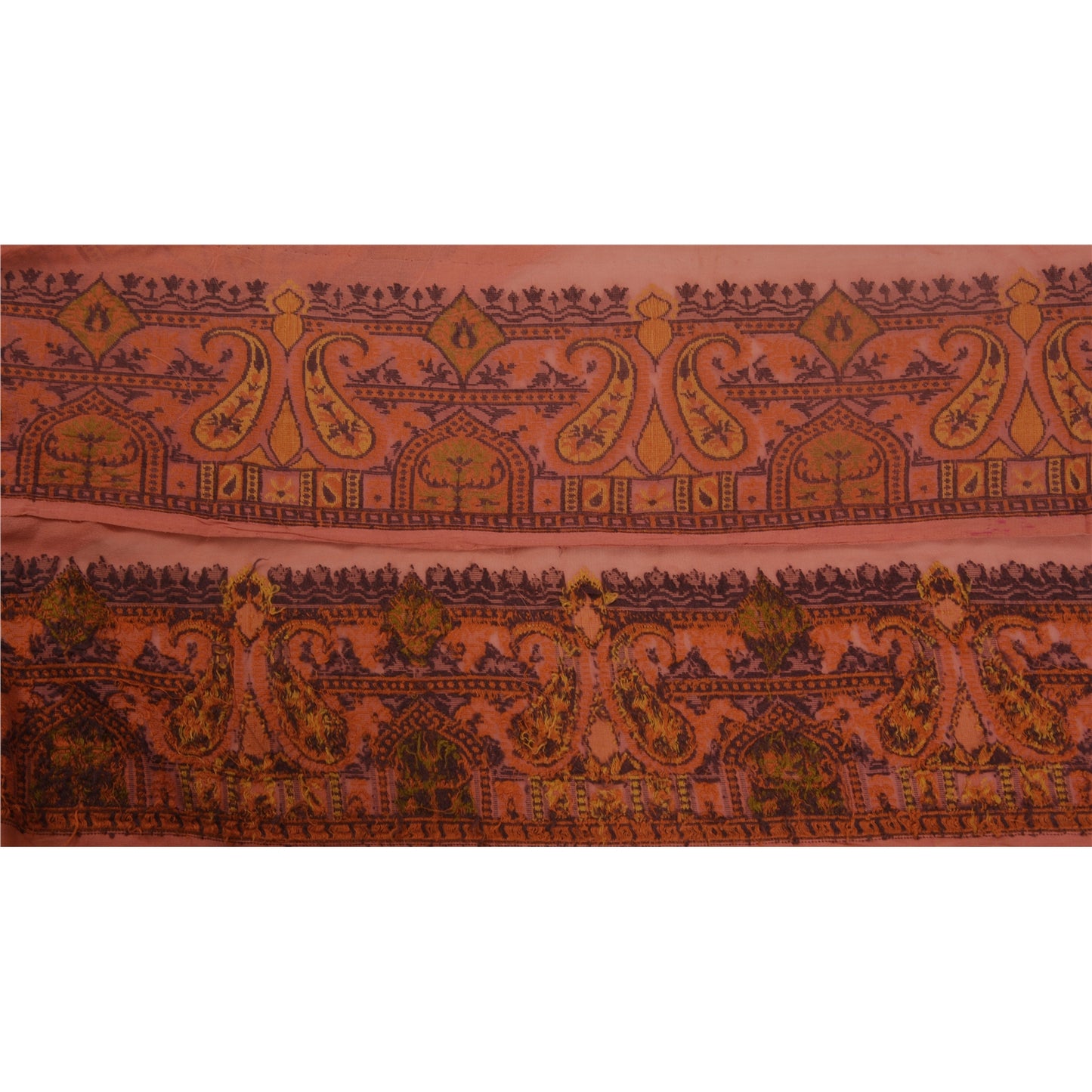 Sanskriti Vintage 1 Yd Sari Border Woven Trim Sewing Craft Peach Paisley Lace