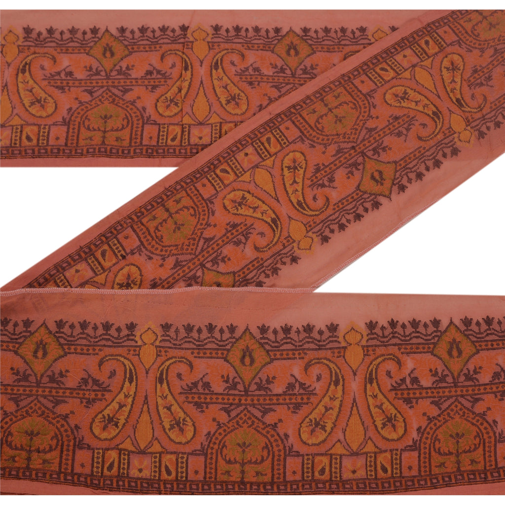 Sanskriti Vintage 1 Yd Sari Border Woven Trim Sewing Craft Peach Paisley Lace