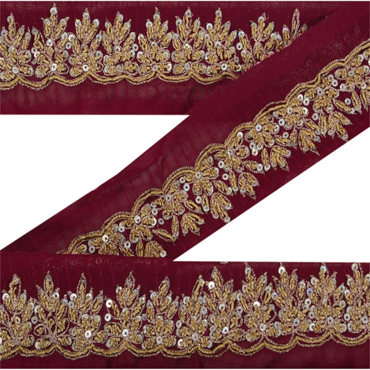 Sanskriti Vintage 1 Yd Sari Border Hand Beaded Craft Trim Ribbon Purple Lace