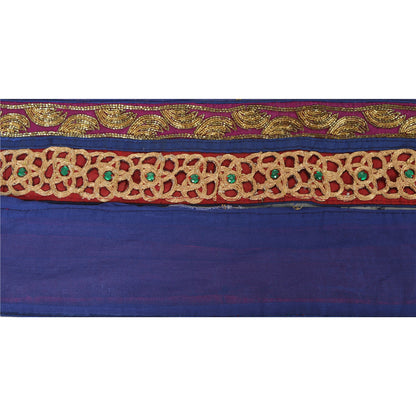 Sanskriti Vintage 1 Yd Sari Border Hand Beaded Craft Trim Sewing Blue Lace
