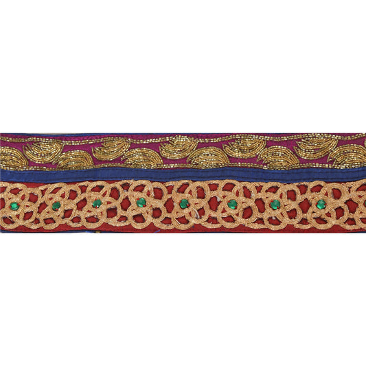 Sanskriti Vintage 1 Yd Sari Border Hand Beaded Craft Trim Sewing Blue Lace