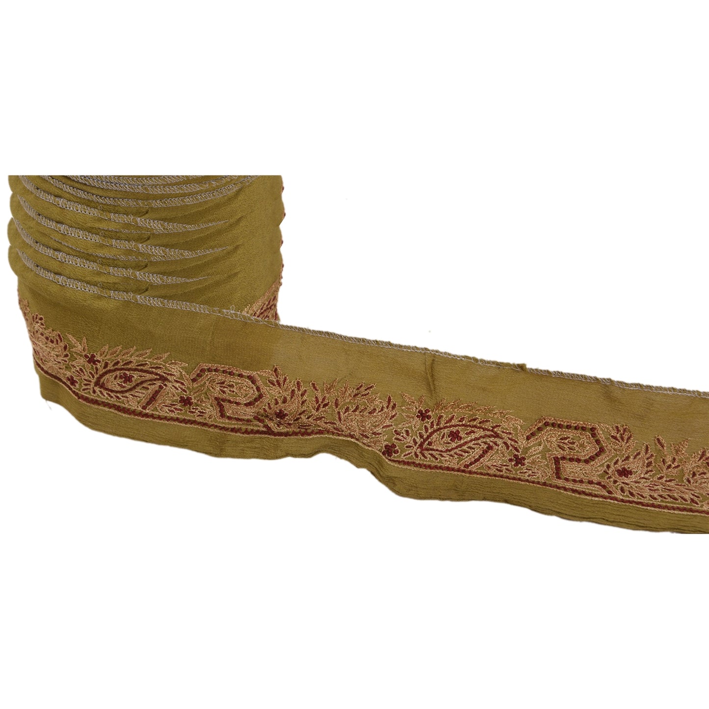 Sanskriti Vintage 1 Yd Sari Border Hand Embroidered Trim Sewing Craft Green Lace