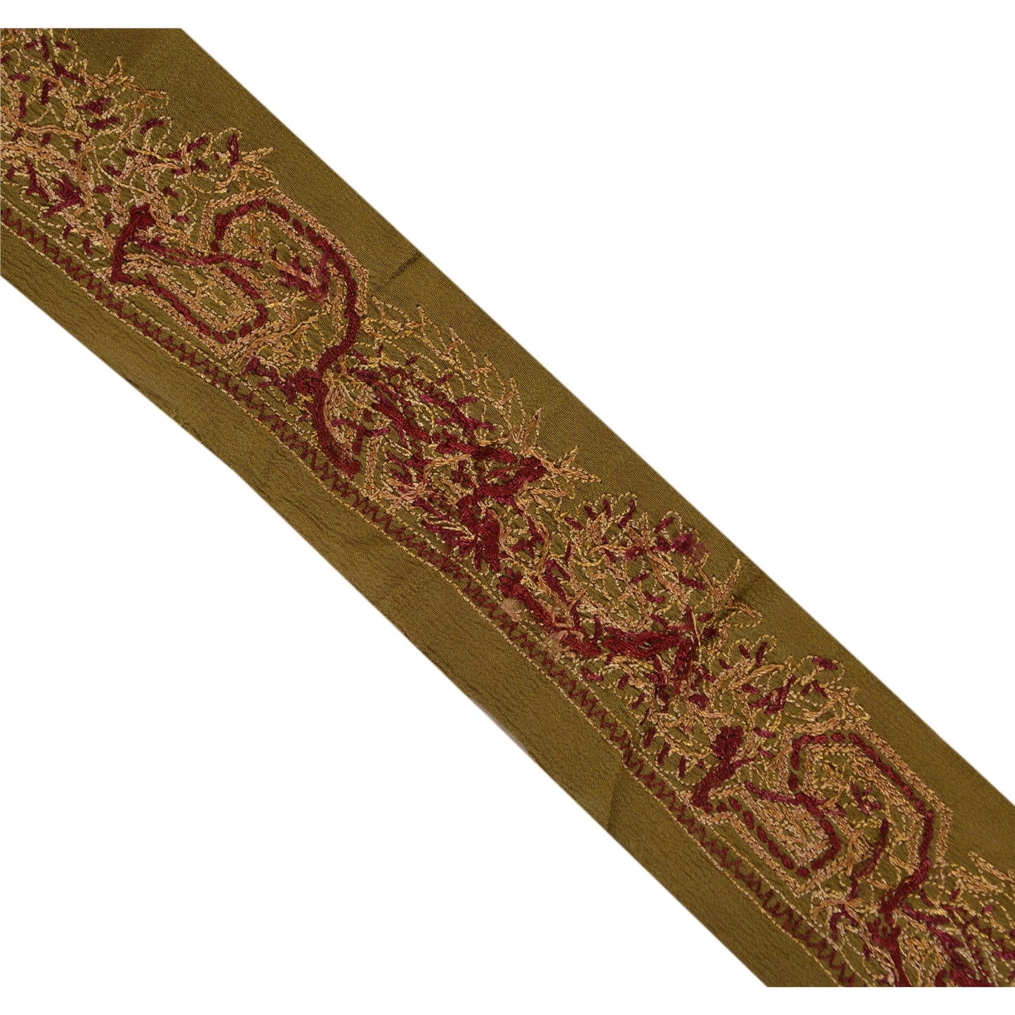 Sanskriti Vintage 1 Yd Sari Border Hand Embroidered Trim Sewing Craft Green Lace