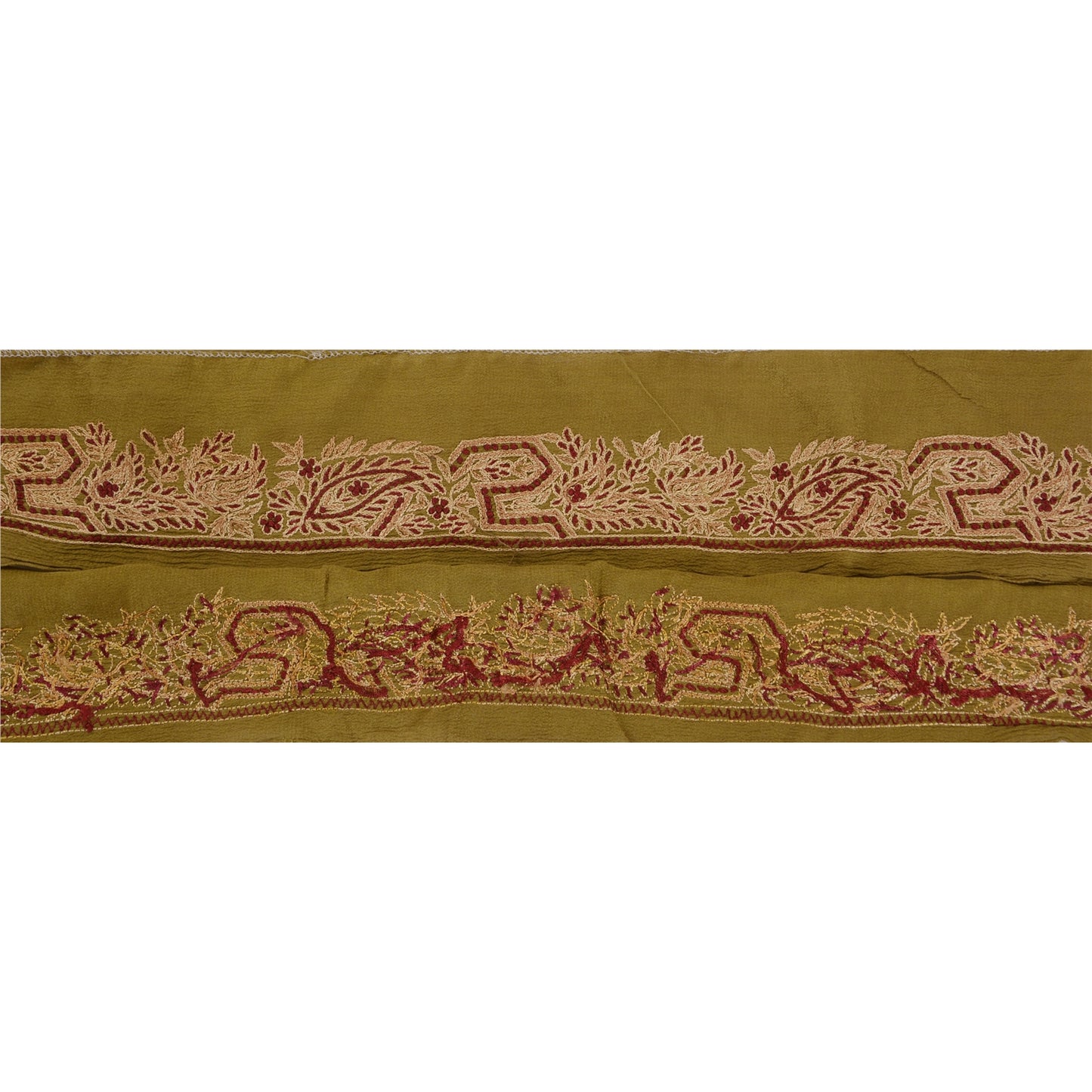 Sanskriti Vintage 1 Yd Sari Border Hand Embroidered Trim Sewing Craft Green Lace