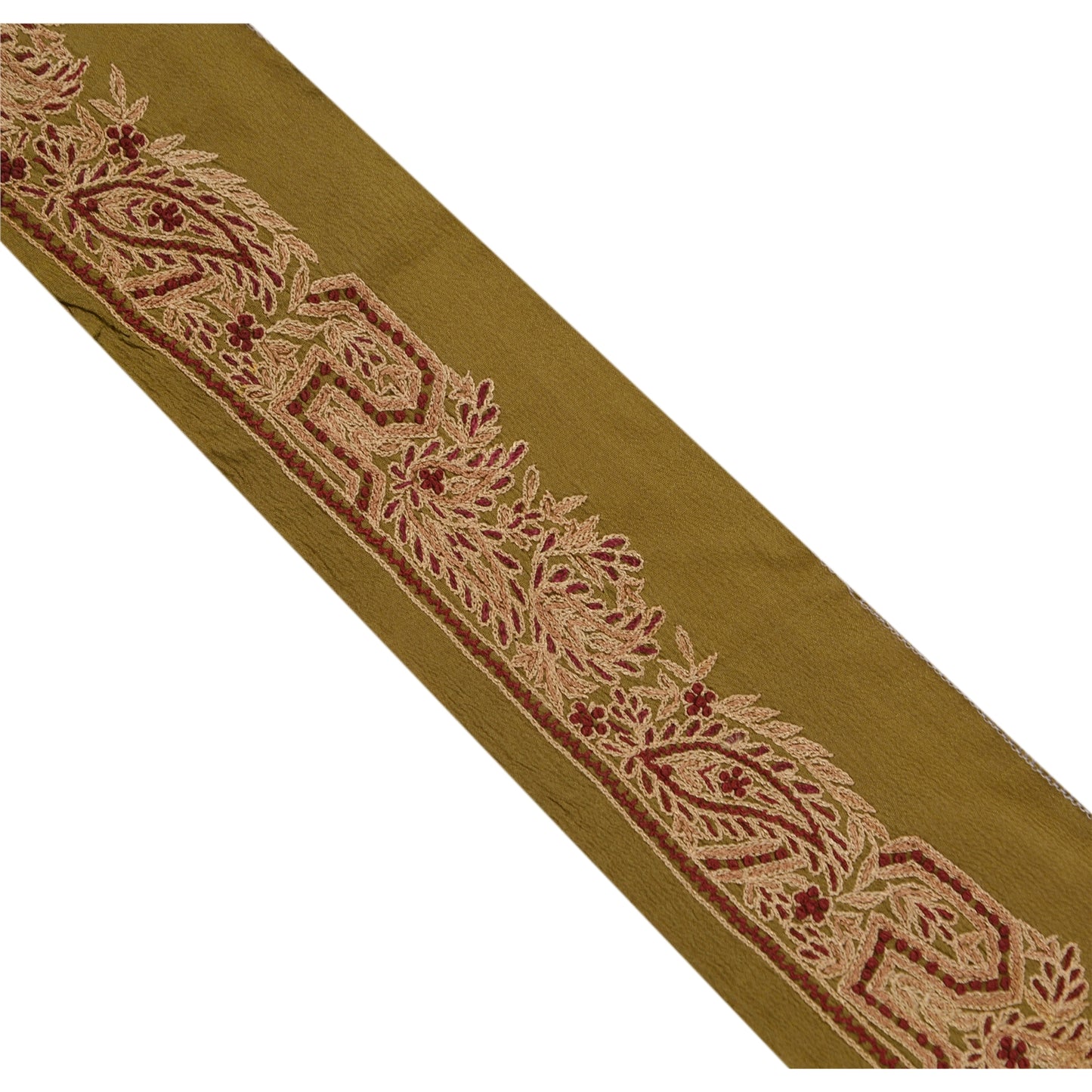 Sanskriti Vintage 1 Yd Sari Border Hand Embroidered Trim Sewing Craft Green Lace