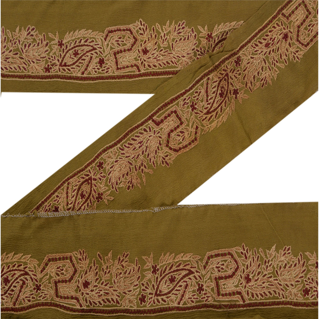 Sanskriti Vintage 1 Yd Sari Border Hand Embroidered Trim Sewing Craft Green Lace