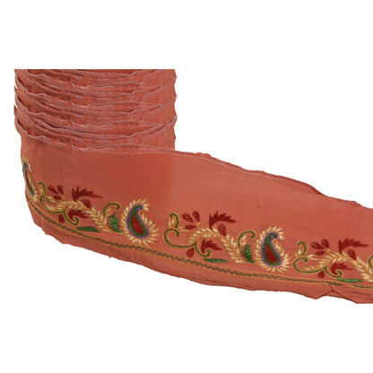 Sanskriti Vintage 1 Yd Sari Border Handmade Ari Work Trim Ribbon Peach Lace