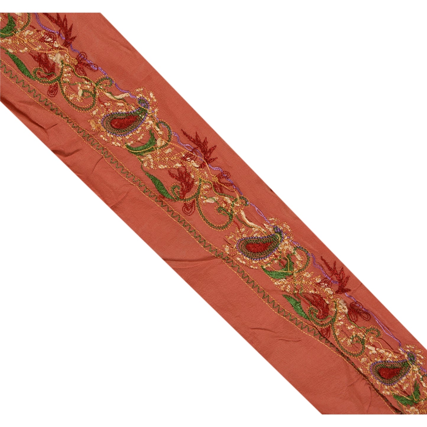 Sanskriti Vintage 1 Yd Sari Border Handmade Ari Work Trim Ribbon Peach Lace