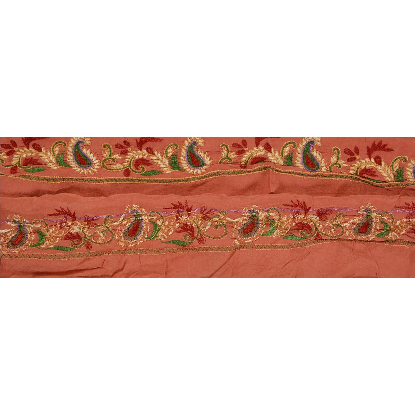 Sanskriti Vintage 1 Yd Sari Border Handmade Ari Work Trim Ribbon Peach Lace