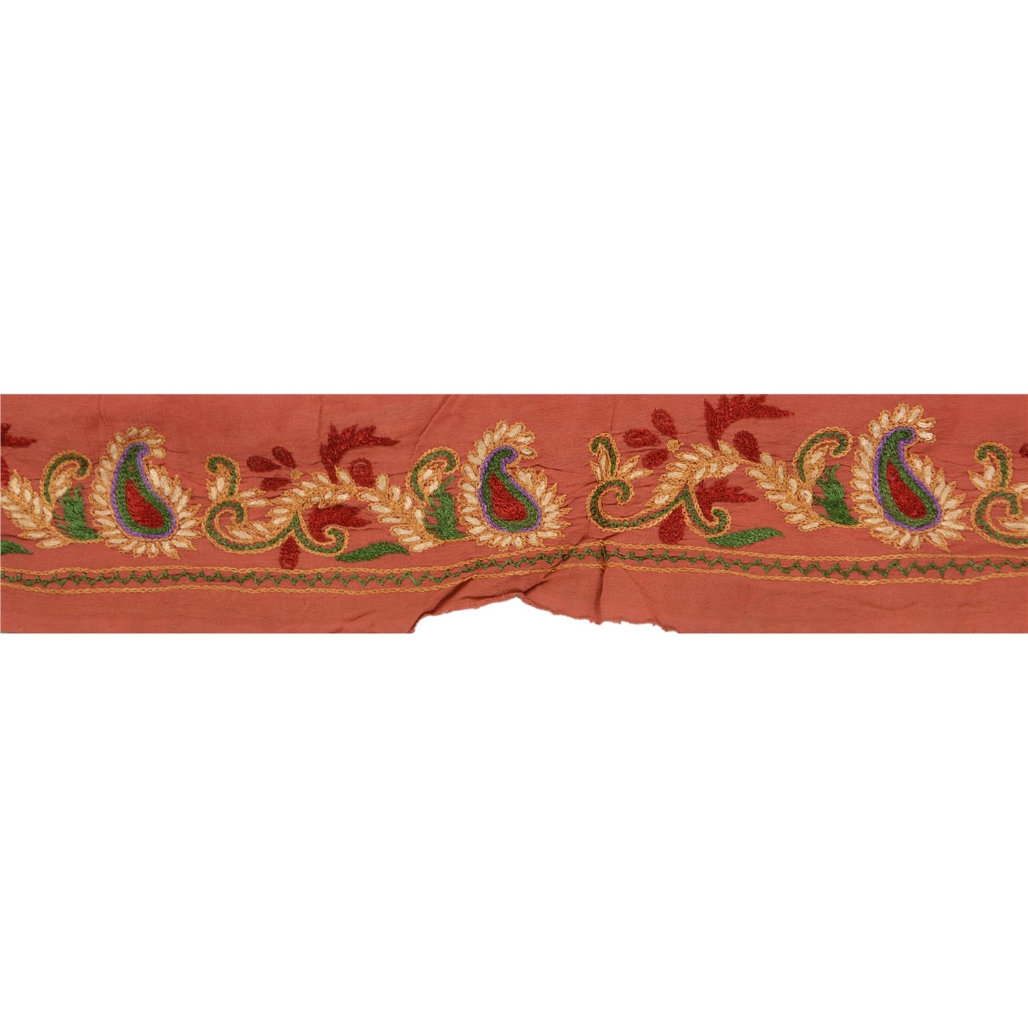 Sanskriti Vintage 1 Yd Sari Border Handmade Ari Work Trim Ribbon Peach Lace