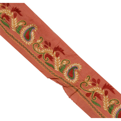 Sanskriti Vintage 1 Yd Sari Border Handmade Ari Work Trim Ribbon Peach Lace