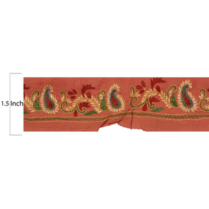 Sanskriti Vintage 1 Yd Sari Border Handmade Ari Work Trim Ribbon Peach Lace
