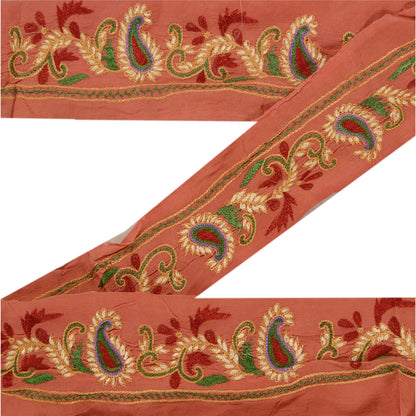 Sanskriti Vintage 1 Yd Sari Border Handmade Ari Work Trim Ribbon Peach Lace