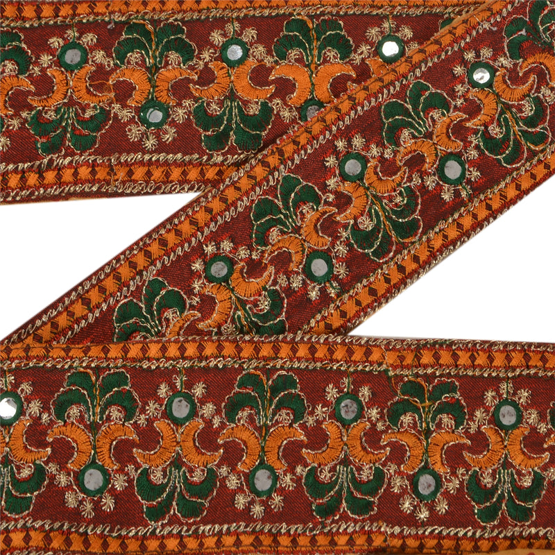 Sanskriti Vintage 1Yd Bandhani Saffron Sari kantbroderet syhåndværksblonde