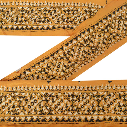 Санскрити Винтаж 1 ярд Кантха Сари кайма ручная вышивка отделка шитье ремесло кружево