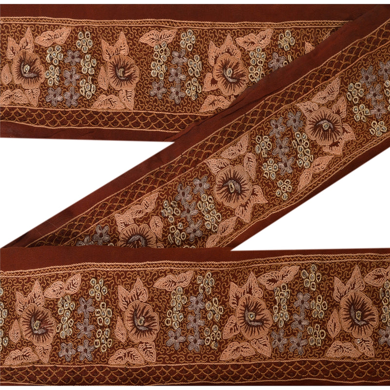 Sanskriti Vintage 1 Yd Sari Border Hand Beaded Craft Trim Sewing Dark Red Lace