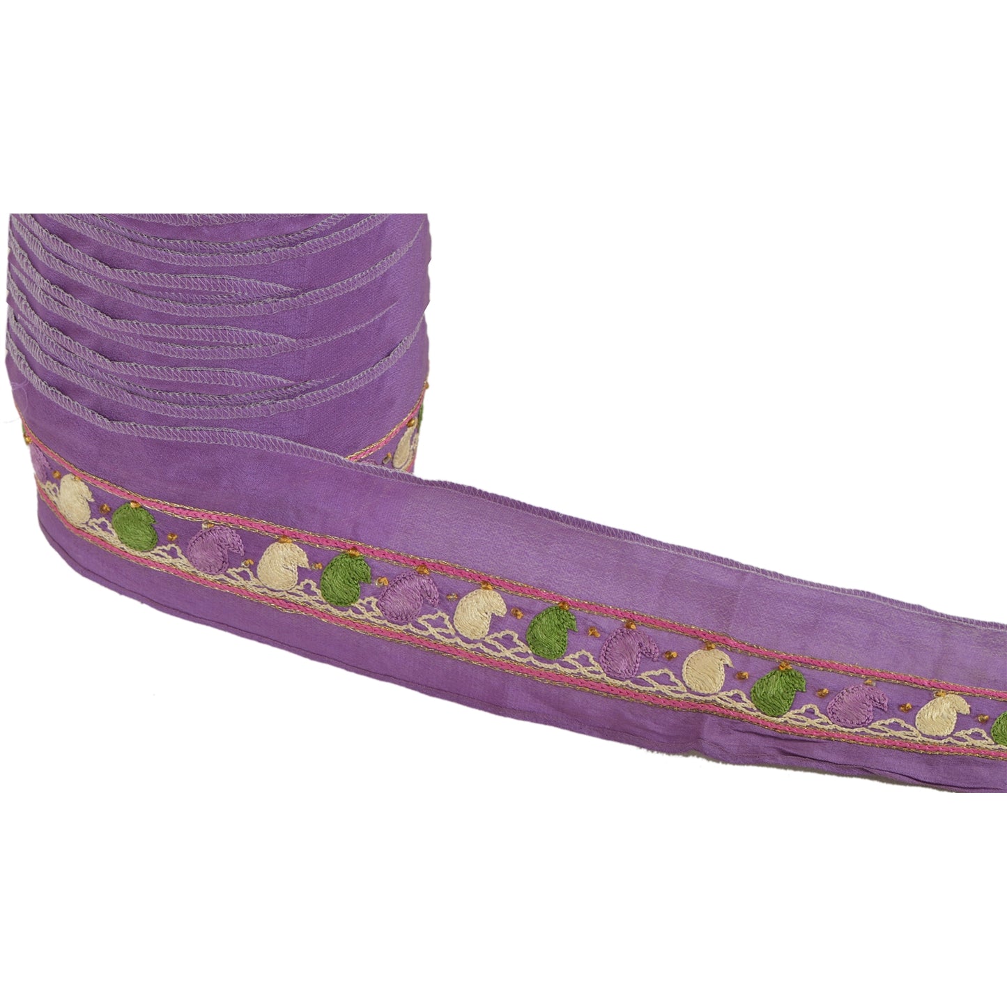 Sanskriti Vintage 1 Yd Sari Border Antique Hand Beaded Indian Trim Ribbon Purple Lace