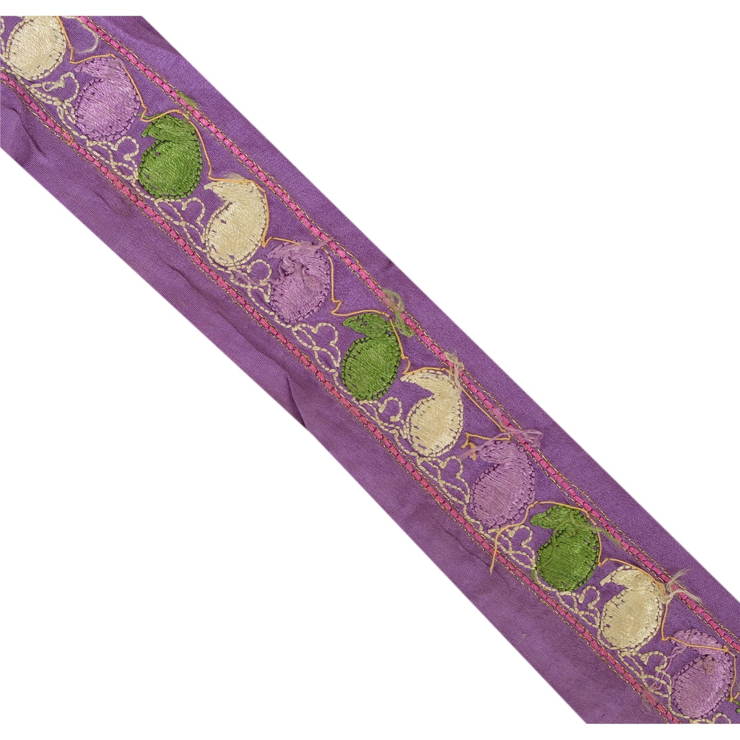 Sanskriti Vintage 1 Yd Sari Border Antique Hand Beaded Indian Trim Ribbon Purple Lace