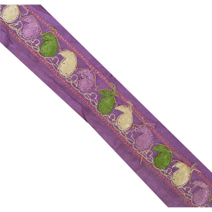 Sanskriti Vintage 1 Yd Sari Border Antique Hand Beaded Indian Trim Ribbon Purple Lace