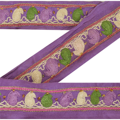 Sanskriti Vintage 1 Yd Sari Border Antique Hand Beaded Indian Trim Ribbon Purple Lace